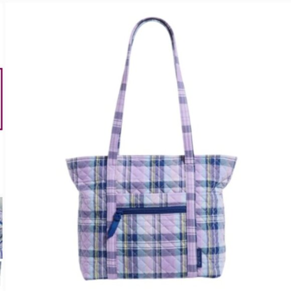 Vera Bradley Vera Tote Quilted Handbag Weekender Amethyst Plaid Travel NWT - Picture 9 of 9